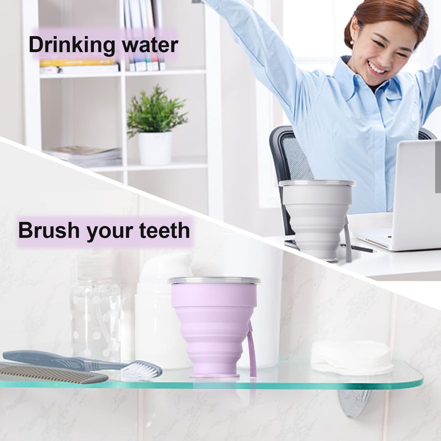 JIELUO Silicone Collapsible Travel Water Cup 200ml, 6Pack Collapsible Silicone Cup with Lid, Expandable Drinking Cup Set, Reusable Mug for Camping, Hiking, Travel