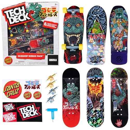 TECH DECK, Godzilla Sk8shop Fingerboard Bonus Pack, Collectible and Customizable Mini Skateboards, Kids Toys for Ages 6 and up