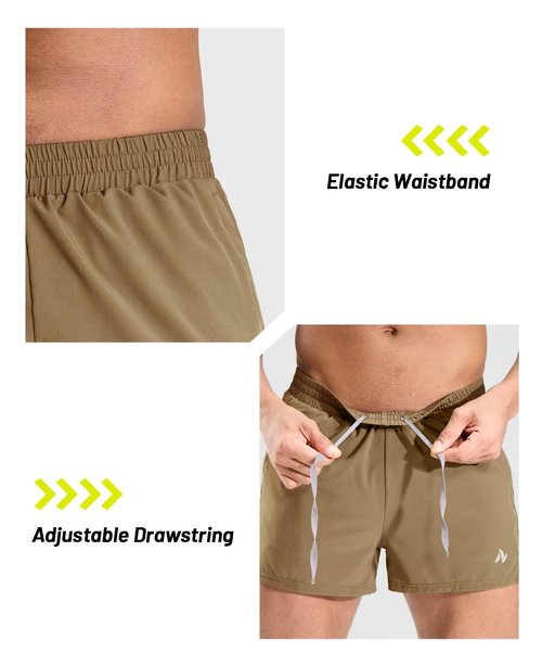 Nepest Men's 3" Running Shorts with Zipper Pocket for Athletic Workout Gym,Lightweight Liner Active Shorts Khaki S