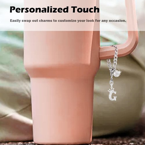 LUHOHI Silver Letter Charms for Stanley Cup- Crown Letter Charms Accessories for Stanley Handle 40Oz Tumblers Water Bottle Cup Initial Keychain with Diamond Glitter Jewelry Personalized Decorations G