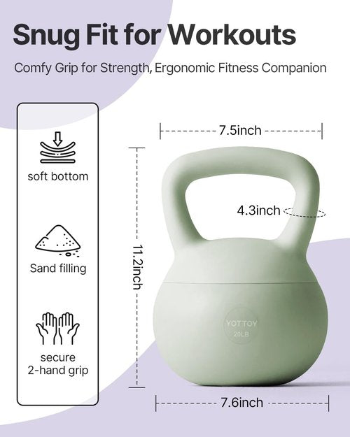 YOTTOY Soft Kettlebell,Kettlebell Anti-Slip Grip Weight for Home Workouts, Kettlebells Set Strength and Safety Guaranteed (Green, 10 LB)