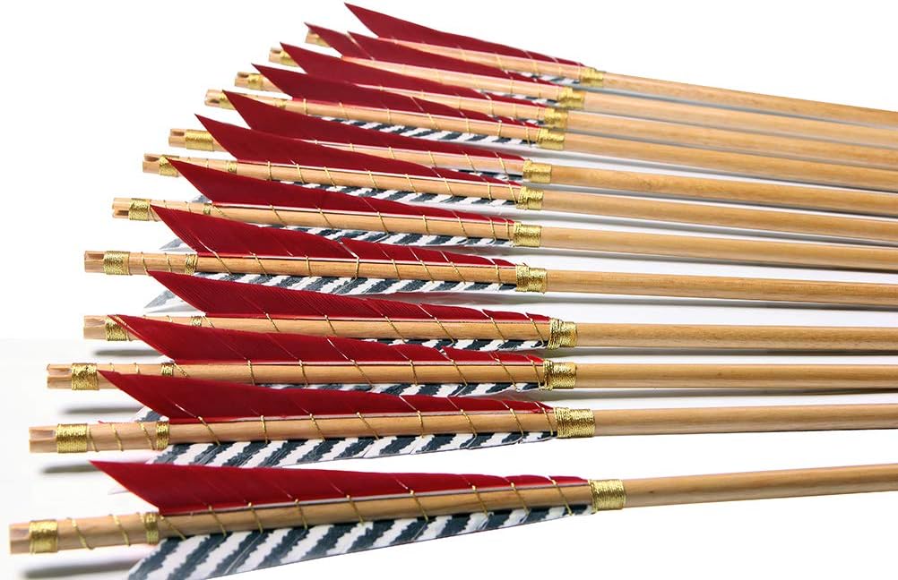Archery Wooden English Longbow Arrows Practice Targeting Arrow 5.8" Turkey Feathers Fletching with Bullet Points for Recurve & Traditional Bow
