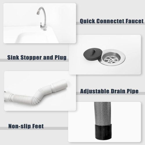 HiEthan Folding Outdoor Camping Sink Station with Hose Hook Up, Heavy Duty Fillet Table with Faucet for Dock Beach Patio Picnic