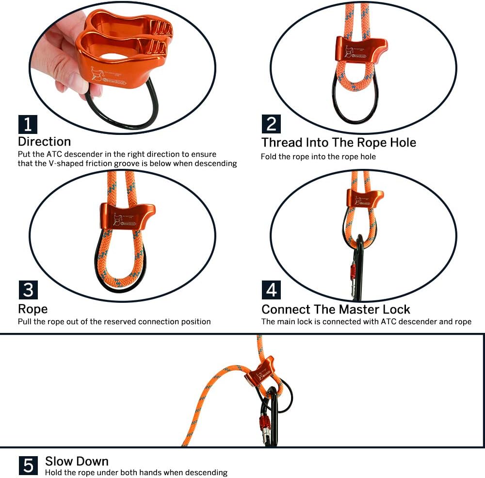 NewDoar Climbing Abseiling Belay Device ATC Rappelling Descender 25KN V-grooved Equipment