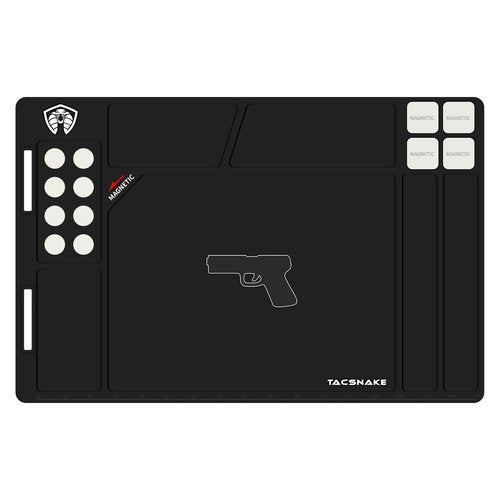 Tacsnake Pistol/Rifle Gun Cleaning Mat, Anti-Slip Rubber Tactical Magnetic Pad, Rubberized Repair Mat for Gun Cleaning Kits (Pistol Style)