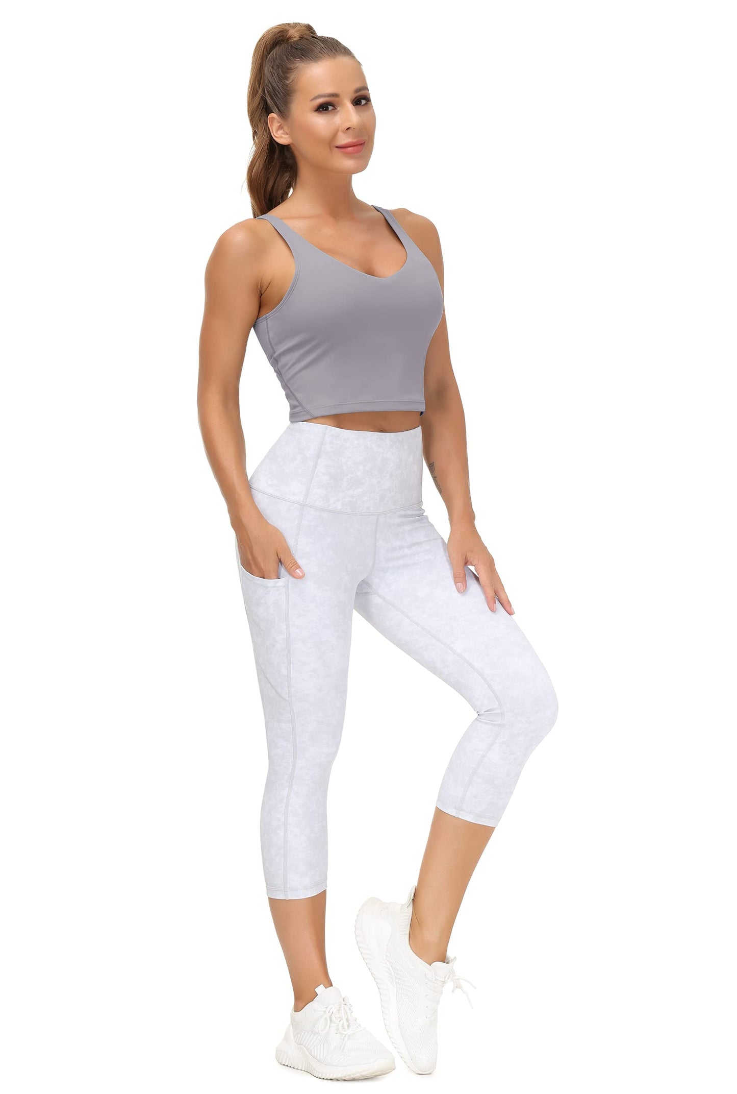 Women’s Longline Sports Bra Wirefree Padded Medium Support Yoga Bras Gym Running Workout Tank Tops (Lavender Grey, Medium)