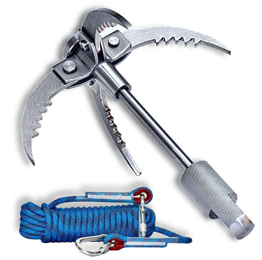 Grappling Hook with Rope 32ft. Set. 4-Claw Folding Durable Stainless Steel Compact Perfect for Outdoor Survival, Retrieval, Camping, Hiking, Tree Mountain, and Climbing