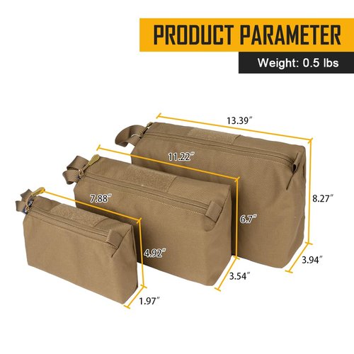 IDOGEAR Handheld Portable Storage Bag,Multifunctional Tool Bag, Zipper Travel Bag, Storage Sundries Bag For Outdoor Camping Cycling Hiking 3 Pack(Coyote Brown)