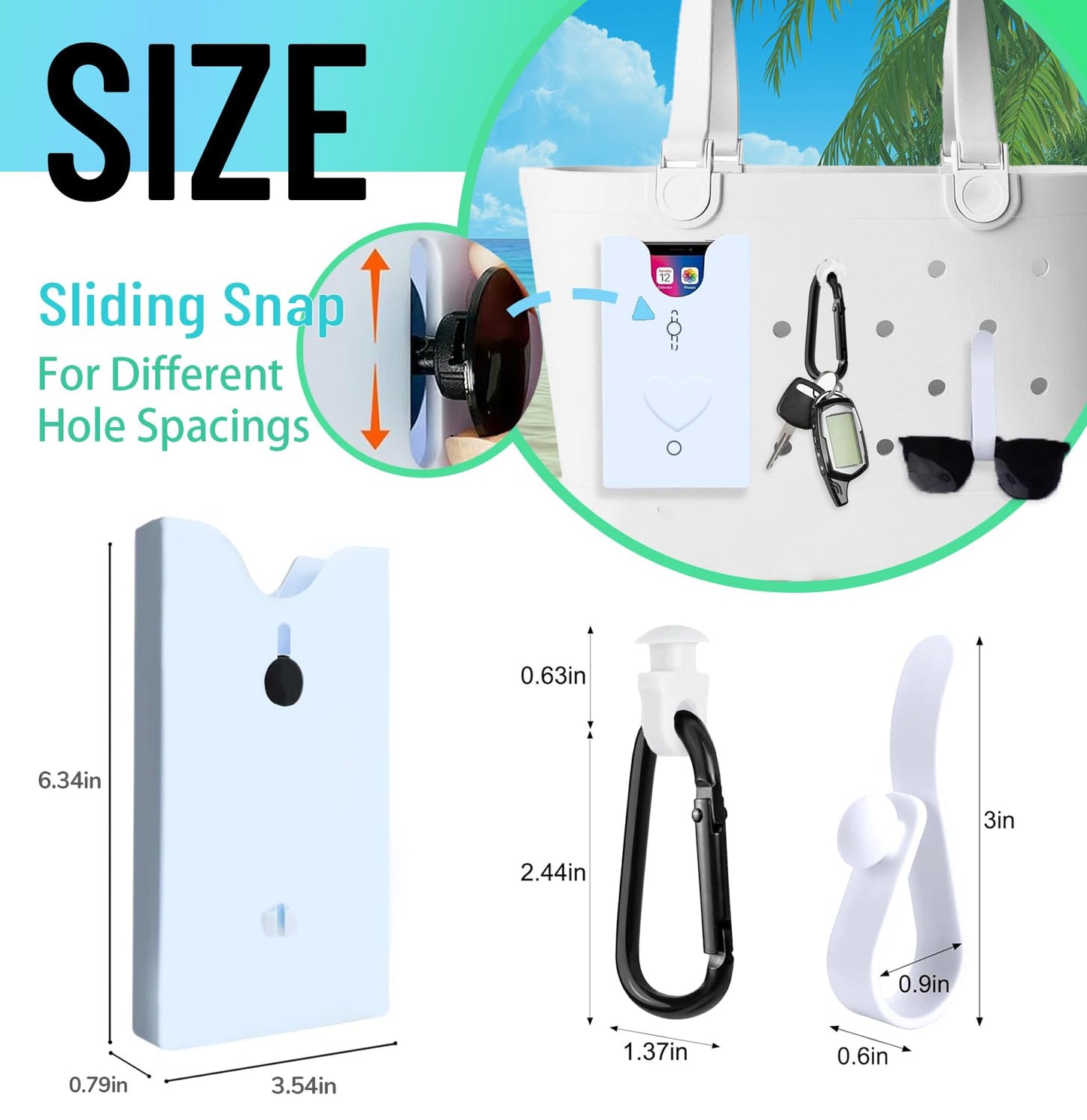 Fabenyok 7PCS Hooks Set and Phone Holder Compatible with Bogg Bag, Plastic Phone Holder for Bogg Bag Accessories, Insert Carabiner Key Holder Charms Fit for Small & Large Beach Bag(White)