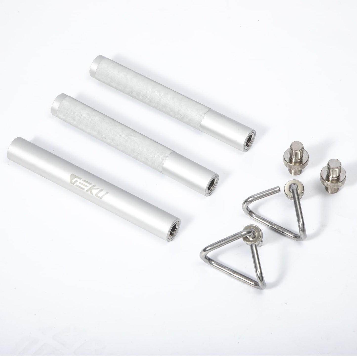 GEKU FIT Aluminum Resistance Band Bar, 3-Section Detachable Heavy Duty Workout Bar for Resistance Band Exercises, Strength Training, and Home Gym (Metal Bar-Enlarged Hooks)