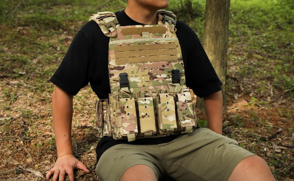 ADHOME Quick Release Tactical Vest, Adjustable Breathable Weighted Vest for Men, Strong Tensile Lightweight Molle Vest 1000D Nylon for Duty Hunting Gaming