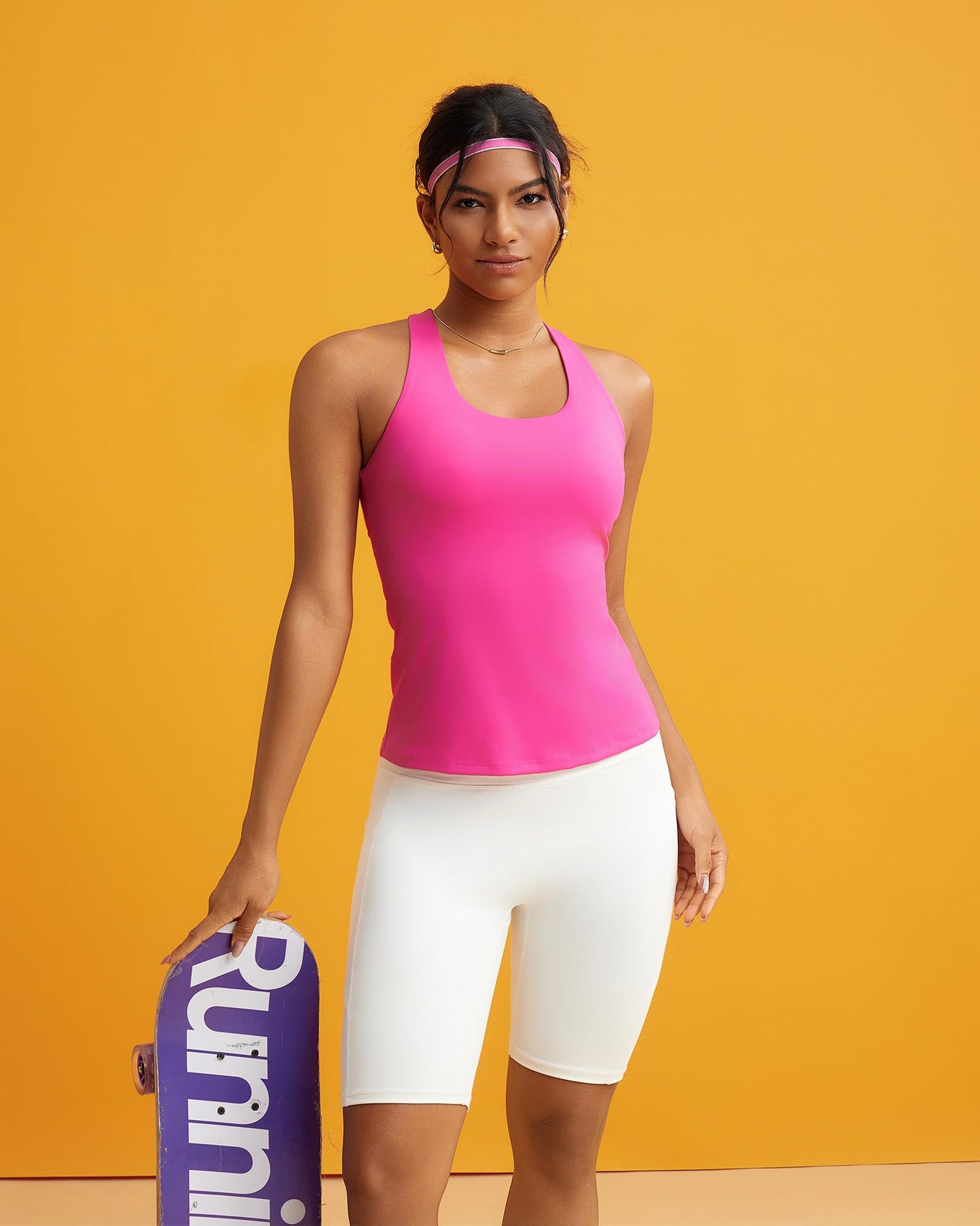RUNNING GIRL Tank top with Built in Bra for Women,Compression Shirts Crisscross Back Workout Yoga Tops(BX3141_Bright Pink_M)