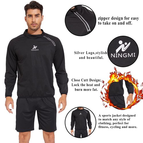 NINGMI Sauna Jacket Men Sweat Shirt Gym Workout Jacket Fitness Boxing Exercise Long Sleeve Sauna Sweat Suits