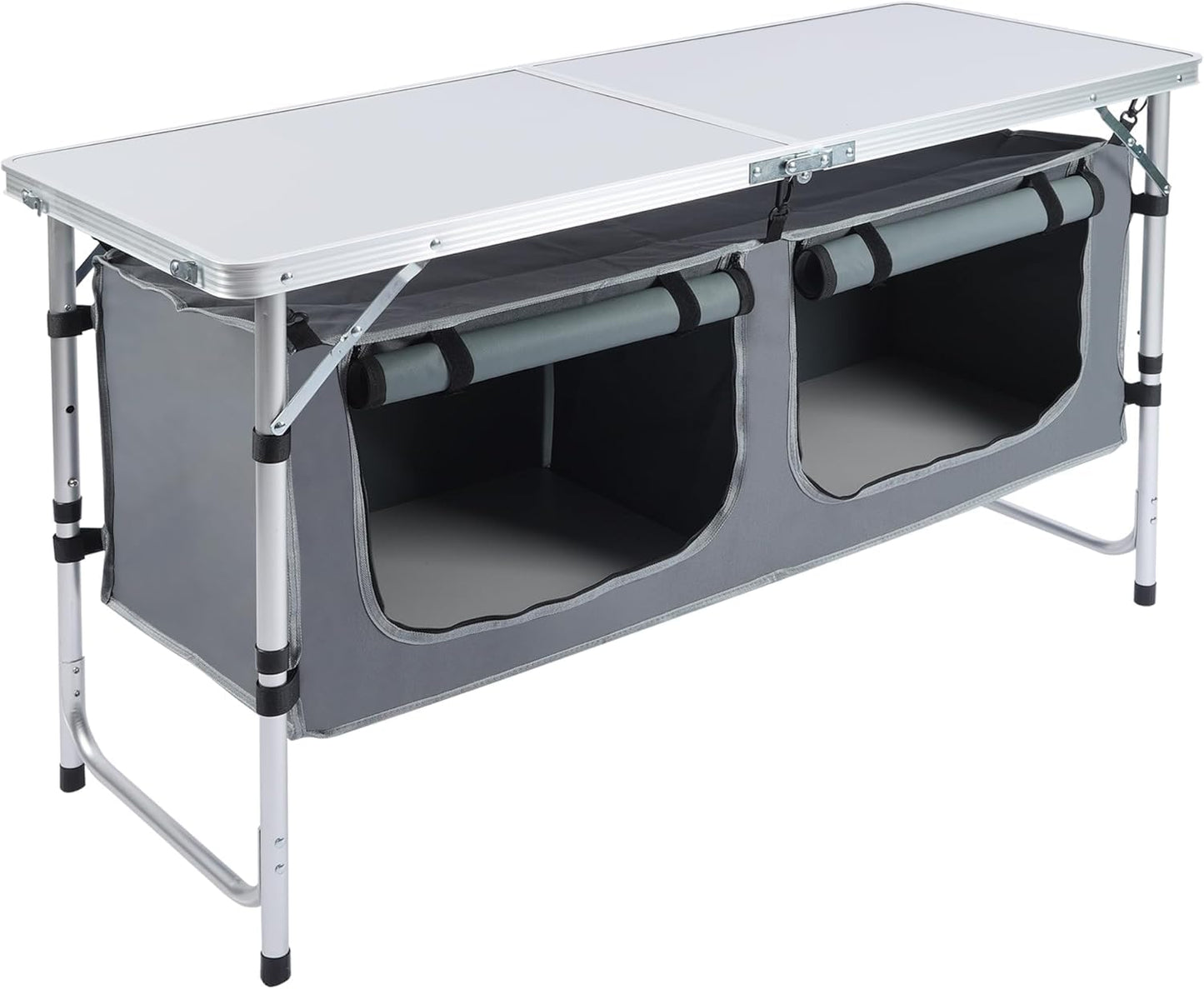 JOUYEK Camping Table, Folding Camping Table with Storage, Portable Kitchen Table, Lightweight, 3 Heights Adjustable Camping Furniture for BBQ, Picnic, Camping, Hiking, Beach, and Indoor