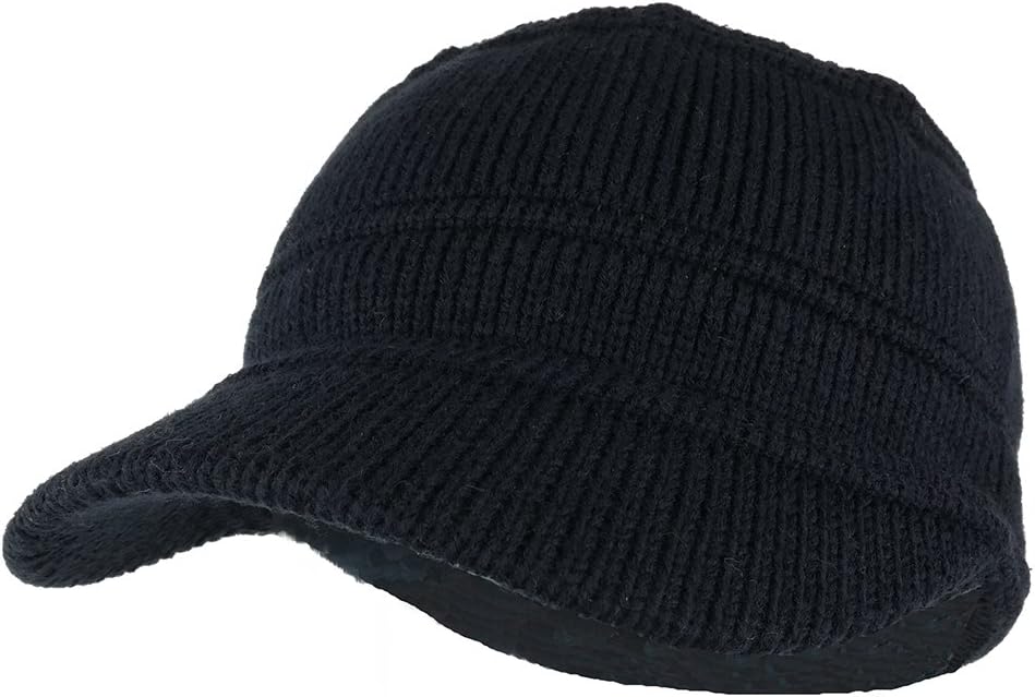 Army Style Acrylic Cadet Winter Beanie Hat with Visor