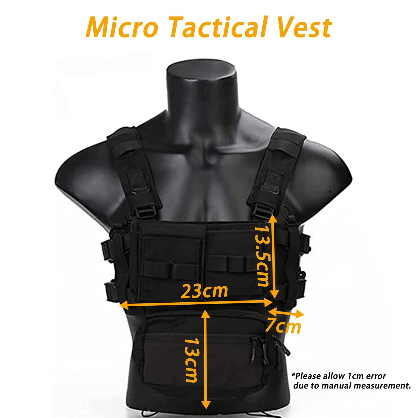Airsoft Molle Chest Rig with YKK Zipper Mag Pouches Modular Micro Tactical 500D Nylon Vest for Hunting Training Cosplay Adventure Sports (Black)