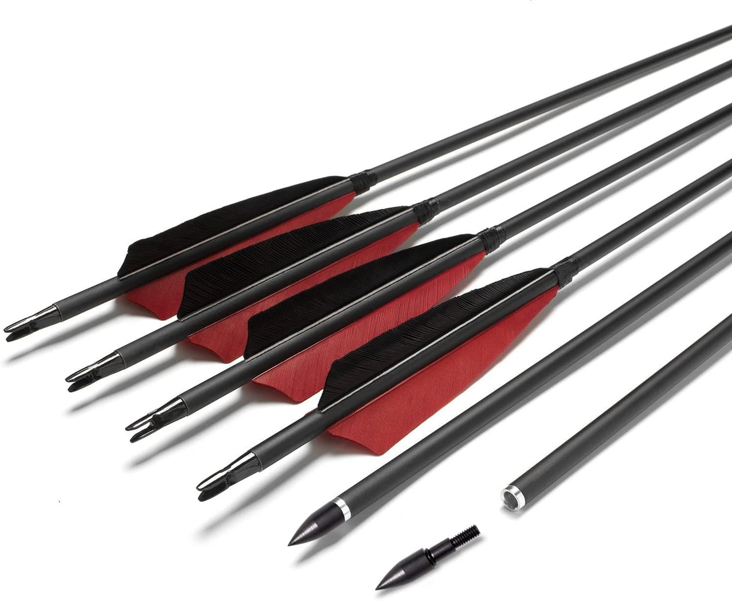 31Inch Carbon Arrows, Targeting Practice Hunting Arrow, Turkey Feather Fletching Arrow, with Removable Tips and nocks for Recurve & Compound Bow