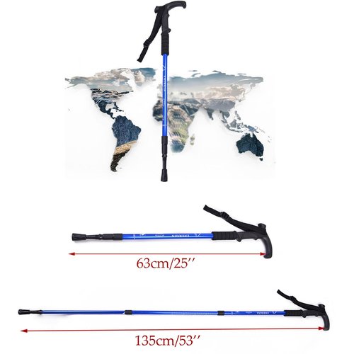 ThreeH Pair of 2 Anti Shock Walking Cane Trekking Poles T Handle Anti-Slip Walking Sticks Portable Lightweight Adjustable Hiking Poles for Men Women Blue