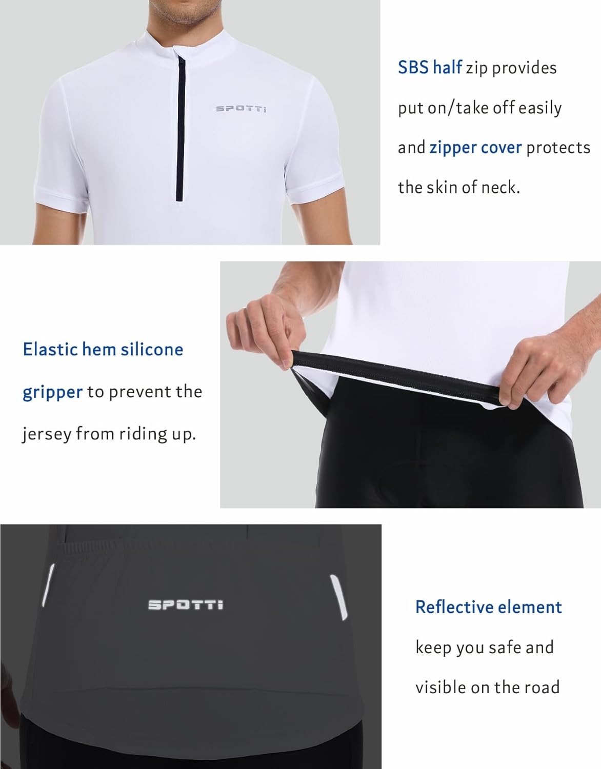 Spotti Men's Cycling Bike Jersey Short Sleeve with 3 Rear Pockets- Moisture Wicking, Breathable, Quick Dry Biking Shirt