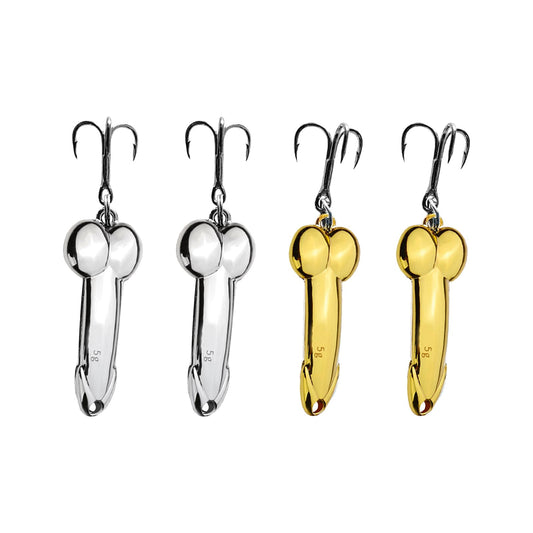 4Pcs Funny Fishing Lures, Top Water Bass Fishing Lures, Bass Fishing Gear Spinner Baits Freshwater Saltwater Fishing Equipment Fishing Hook Gift for Fathers Day, Fishing Gifts for Men(Silver, Gold)