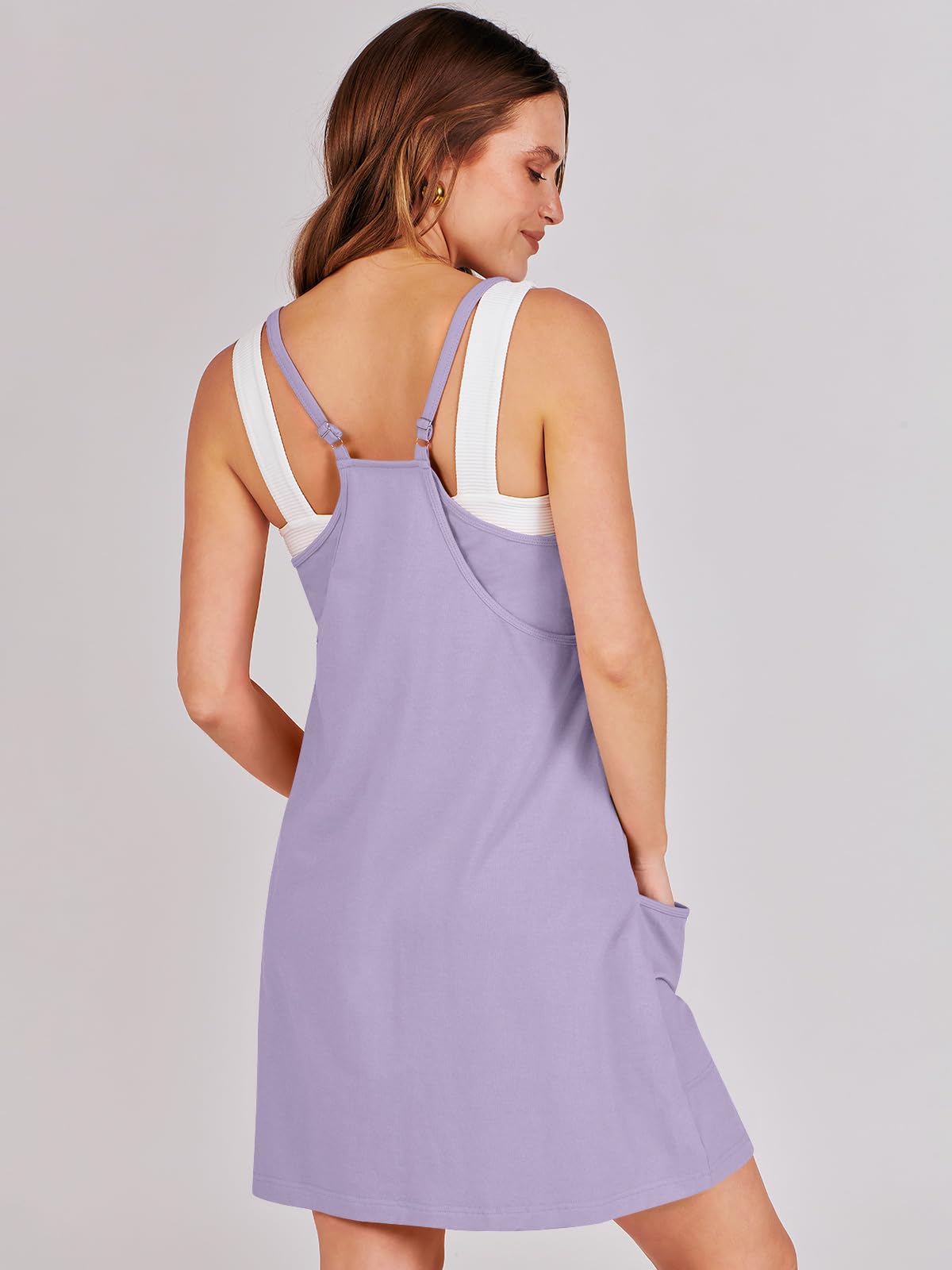ANRABESS Women Athletic Dress Summer Tennis Workout Active Sports Mini Romper Dress Built in Shorts Travel Vacation Clothes Light Purple Large