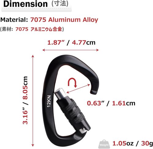 Azarxis Carabiner Clips, 12 25 kN Aluminium D Ring Heavy Duty Lightweight Caribeaners for Hammock, Camping, Hiking, Outdoor, Gym, Dog Leash, Backpack, Harness