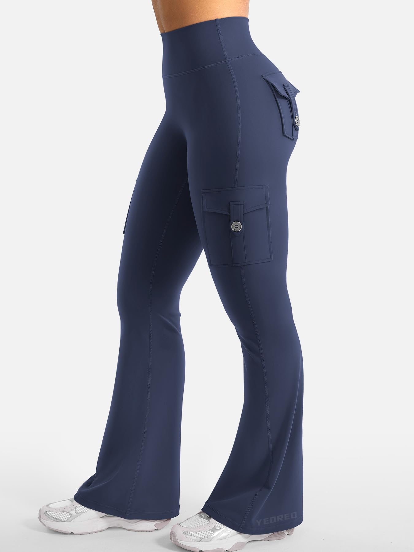 YEOREO CoreFlex Women Workout Flare Leggings with Pockets Hidden Scrunch High Waisted Cargo Gym Yoga Leggings Navy XL