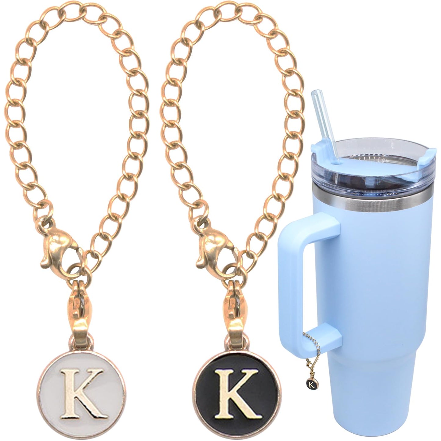 AnnabelZ Letter Charm Accessories For Stanley Cup,2PCS ID Initial Letter Charm Personalized For Stanley Tumbler Cup Identification Handle Letter Charms (K)