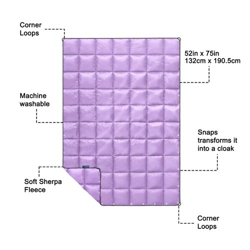 zzlamb Camping Blanket, Lightweight Puffy Travel Outdoor Blanket Down Alternative, Portable&Windproof Warm Quilt for Cold Days Plane Car Picnic Hammock Beach Backpacking, Purple 52x75in