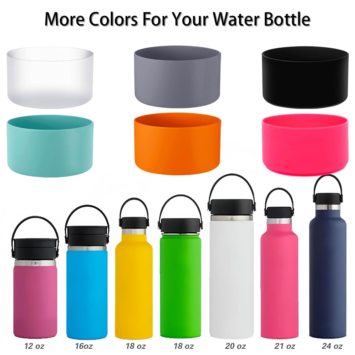 6 PCS Protective Silicone Bottle Boot Silicone Water Bottle Protective Boot Bottom Boot Sleeve Cover Bottle Bumper Silicone Sleeve Silicone Bottom for Hydroflask Boot 12-24oz Avoid Scratches & Noise