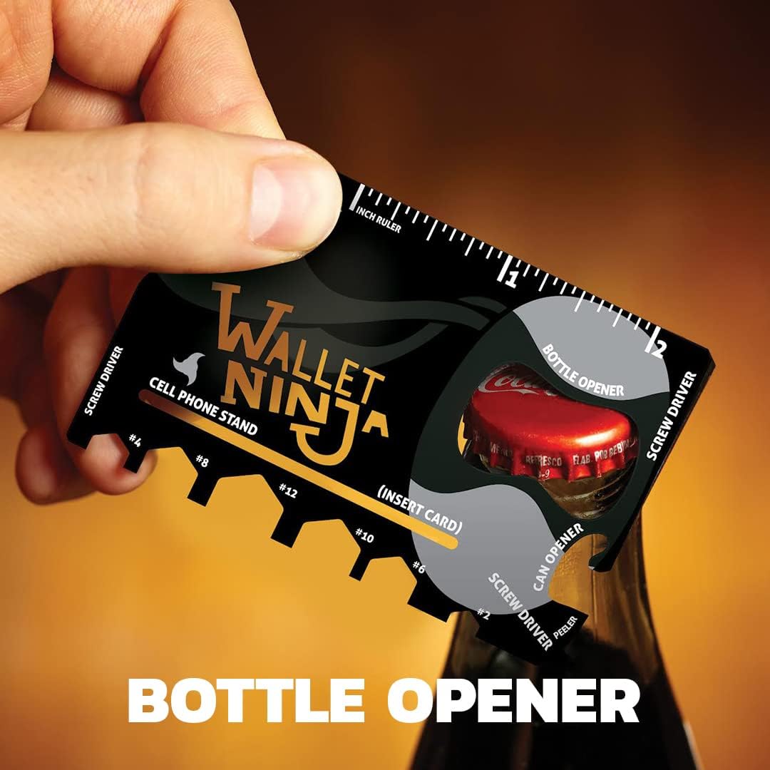 Wallet Ninja 18-in-1 Multitool Card – Versatile Credit Card Tool with Bottle Opener, Screwdrivers & Phone Stand – Black