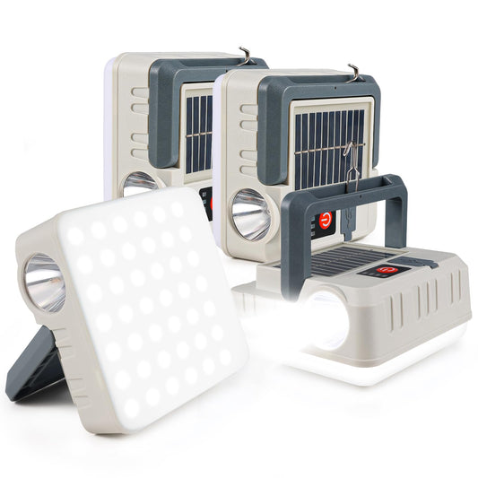 LaliBuBB Portable Solar Power Lanterns 4 Pack, Lanterns for Power Outages, 5 Light Modes LED Camping Lights Lantern Flashlight, IPX4 Waterproof Tent Light for Hurricane Hiking Emergency Light, Gray