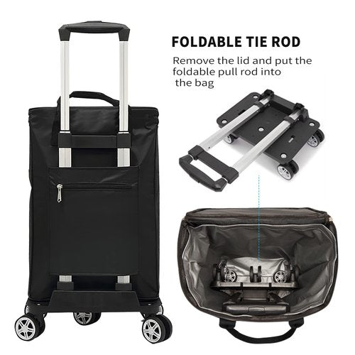Soft Cooler Bag Wheeled，Expandable Double Deck Large Insulated Rolling Cooler Collapsible Leakproof Portable for Camping Picnic Beach Travel（Black）