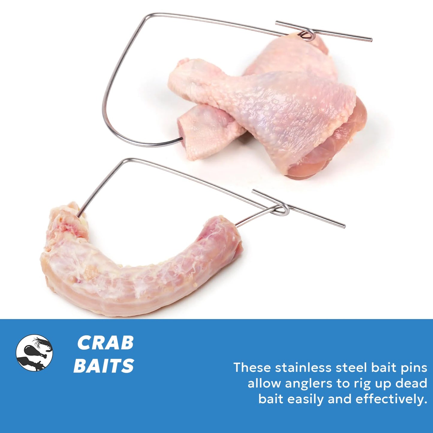 A1FISHER 6PCS Stainless Steel Bait Pin Combo 4.5" for Rigging Bait in Crab Trap, Silver