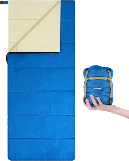 Lightweight 3-Season Sleeping Bag for Adults & Kids - Portable Compact Design for Camping & Hiking (59℉-77℉)