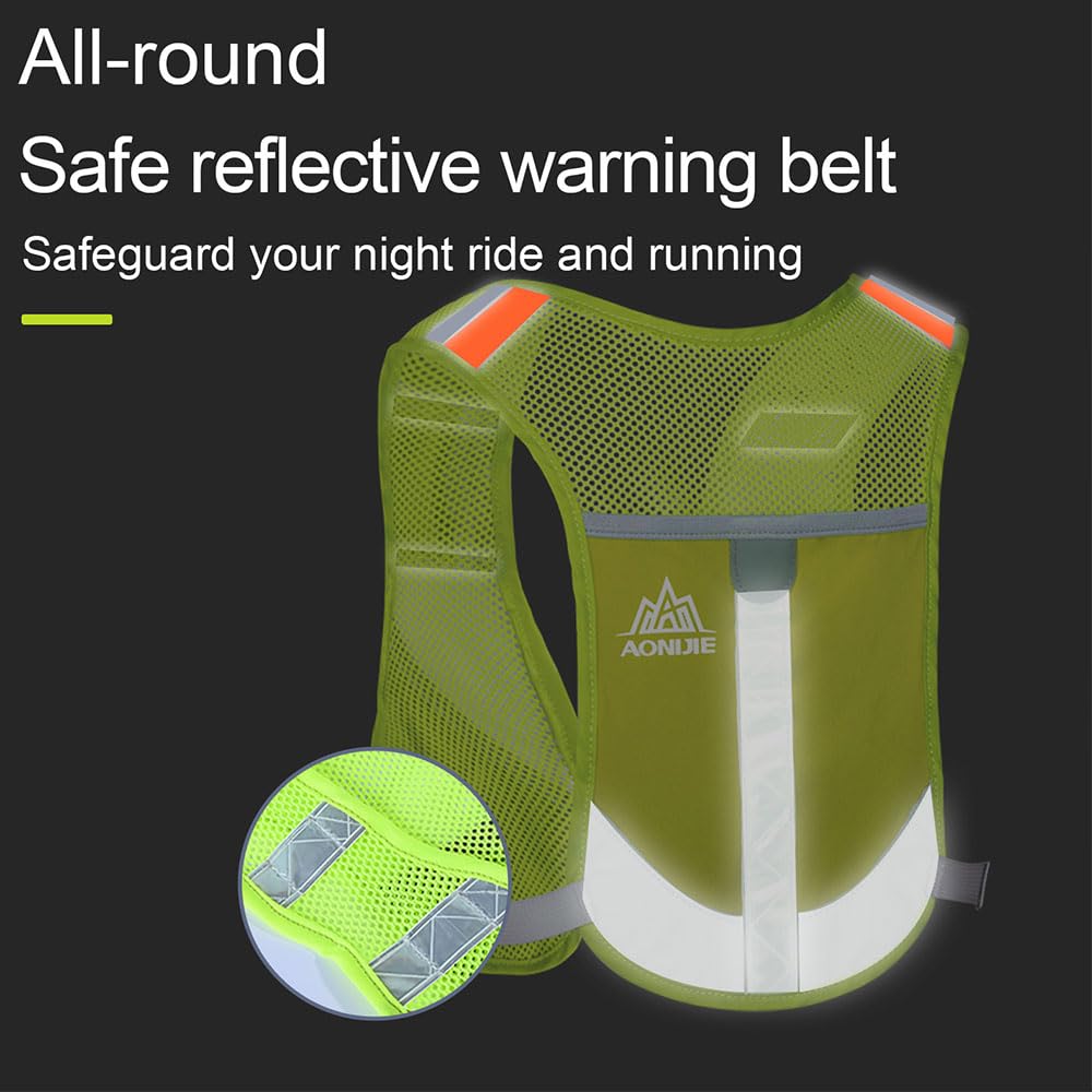 AONIJIE Reflective Running Vest Marathon Running Vest Pack Breathable for Hiking Camping Cycling Race (yellow with 2 * 250ml bottle)