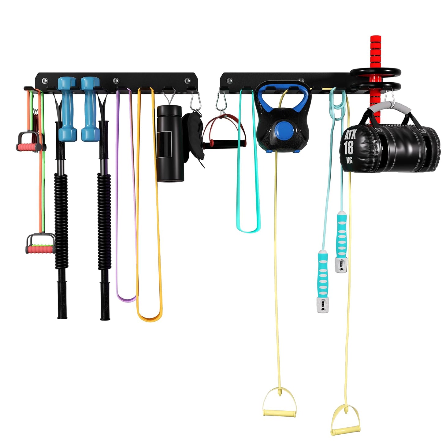 EVERYMATE Multi-Purpose Gym Equipment Storage Rack Heavy-duty 8 Hook, Home Gym Accessories Storage Rack, Barbell Holder Weight Racks for Resistance Bands Jump Ropes Carabiners Included（2PCS