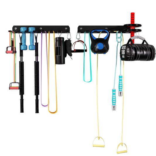 EVERYMATE Multi-Purpose Gym Equipment Storage Rack Heavy-duty 8 Hook, Home Gym Accessories Storage Rack, Barbell Holder Weight Racks for Resistance Bands Jump Ropes Carabiners Included（2PCS