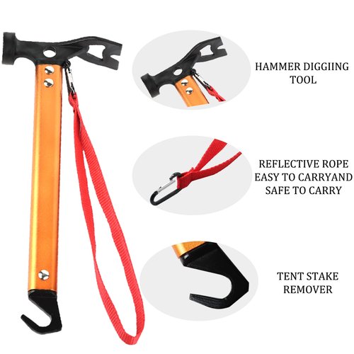 RIY Tent Stakes,8Pcs Heavy Duty 12Inch Steel Tent Stakes with 12 Inch Camping Hammer