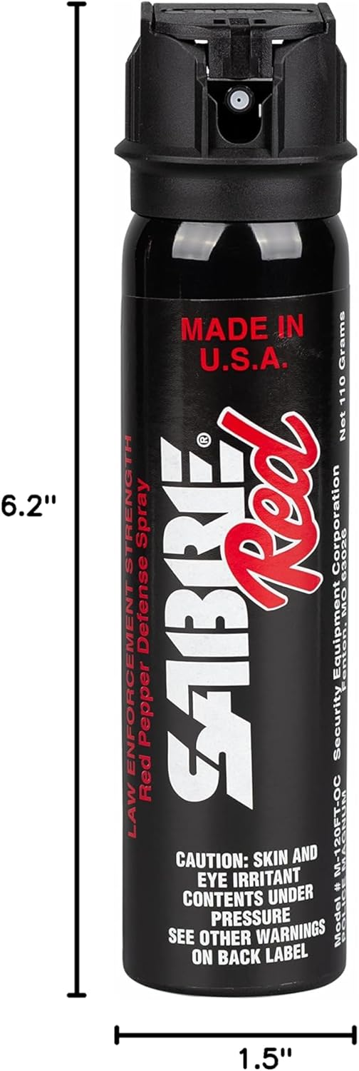 SABRE Magnum 120 Pepper Spray, 40 Bursts, 12-Foot (4-Meter) Range, Extra Large 92.4 Gram Canister, UV Marking Dye, Flip Top Safety, Black