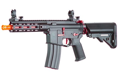 Lancer Tactical Gen 2 Hellion MLOK 7" Piactinny Polymer Airsoft M4 AEG Full/Semi-Auto Airsoft Gun (Battery and Charger Included) (Black & Red)