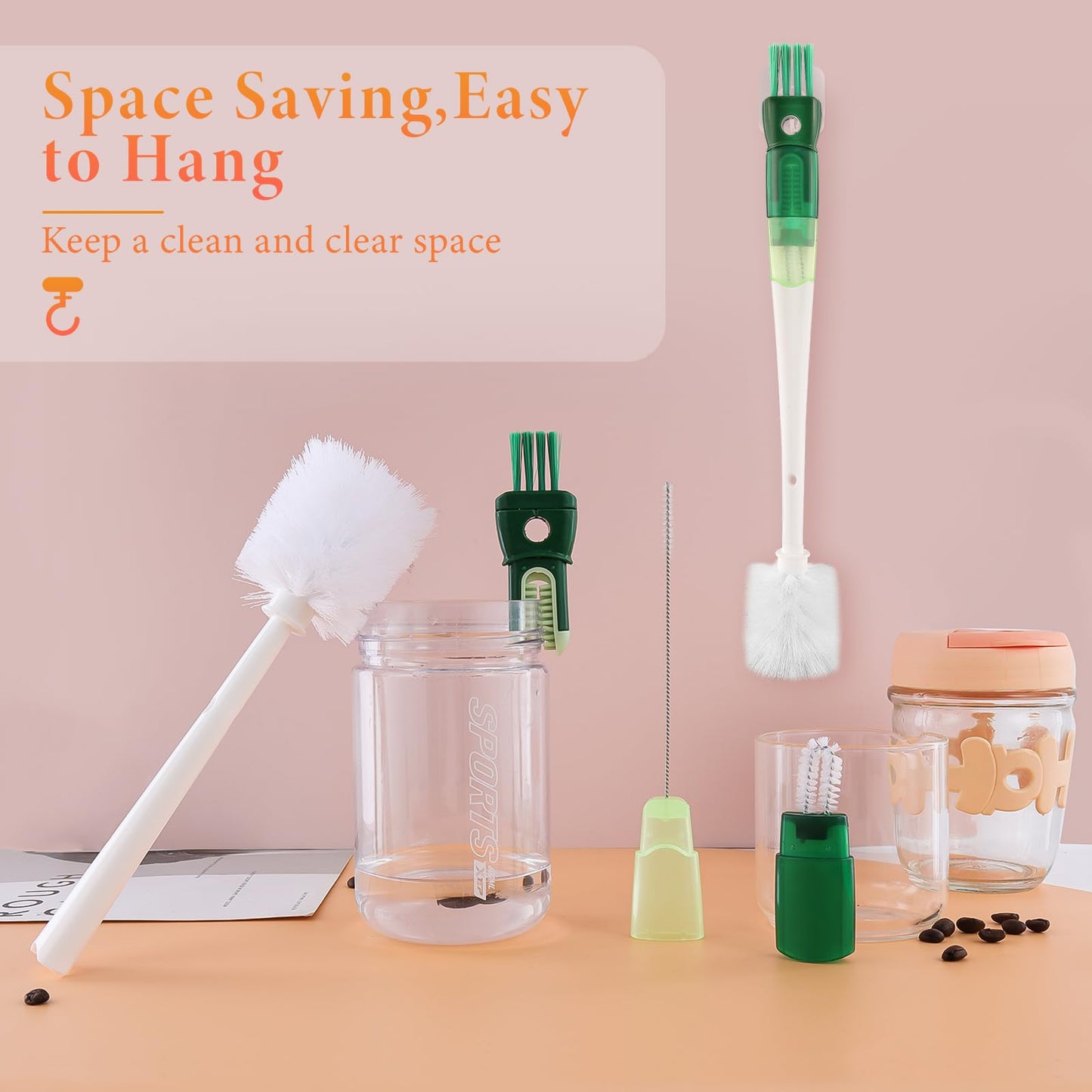 5 in 1 Water Bottle Brushes for Cleaning, Easily Cleans The Cup Mouth, Lid, Bottom, and Straw.Multifunctional Insulation Bottle Cleaning Tools, Home Kitchen Cleaning Tools