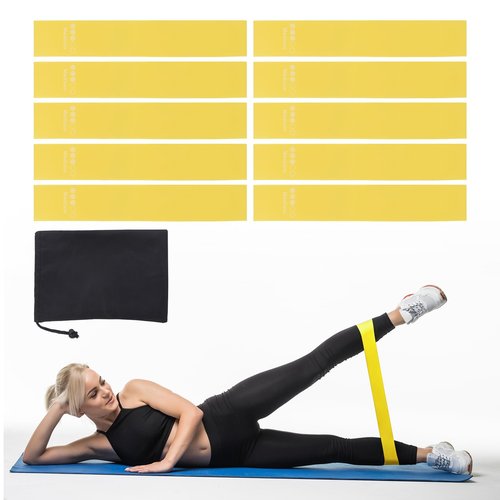 PATIKIL Resistance Loop Exercise Bands, 12" Stretch Bands for Working Out 10 Pack Fitness Elastic Workout Bands with Carry Bag for Home Gym Physical Fitness Yoga, Yellow (30x5x0.07cm)