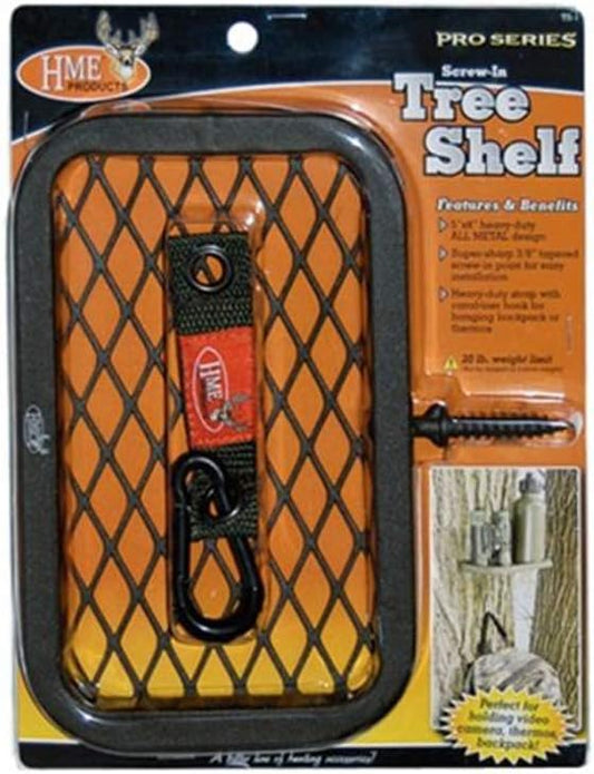 HME 5"x8" All-steel Easy-to-Screw Lightweight Durable Hunting Tree Shelf for Holding Backpack, Video Camera Case, or Thermos - Includes Hanging Hook