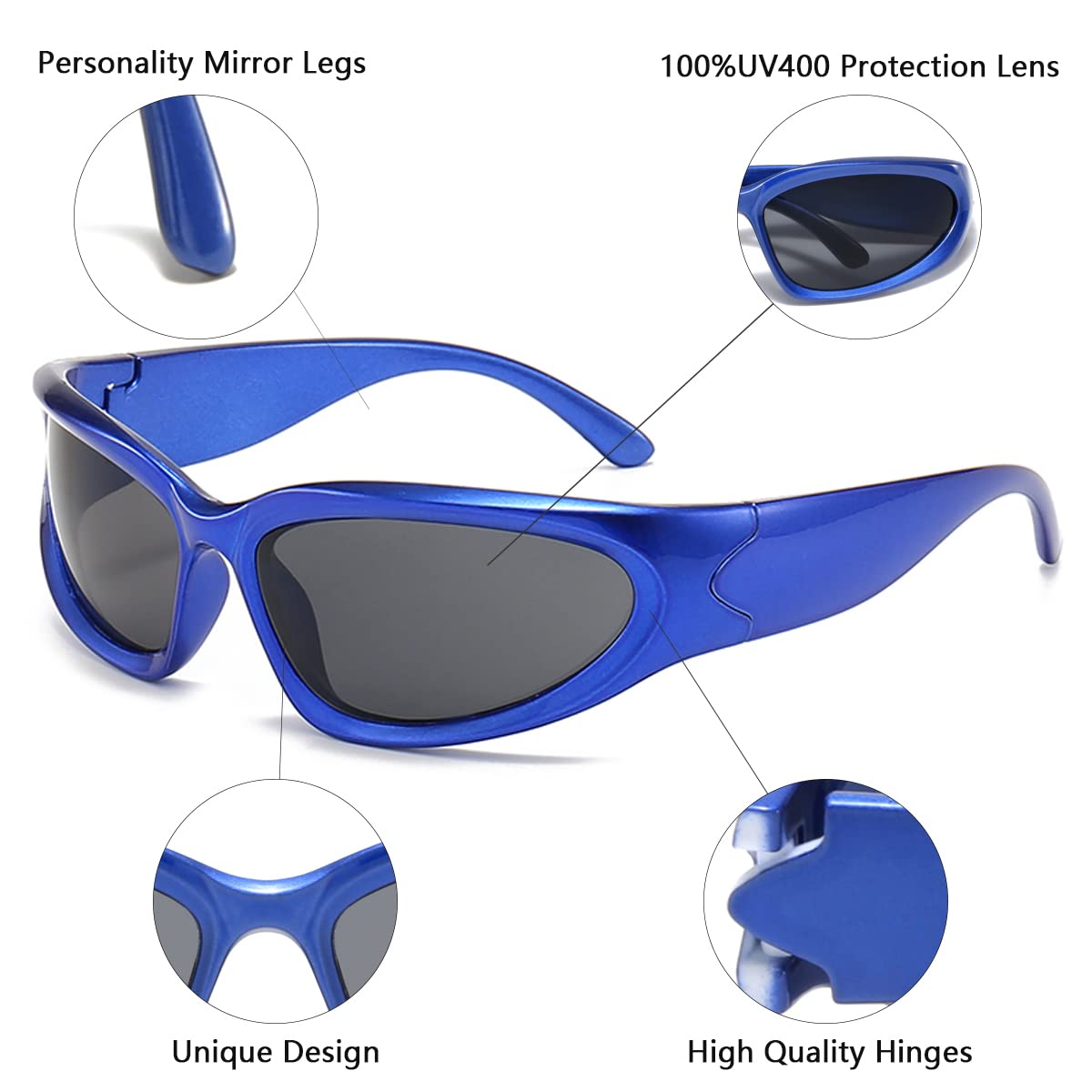 aisswzber Wrap Around Sports Sunglasses for Men Women Fashion Oval Thick Frame Lightweight Durable Plastic for Outdoor UV400