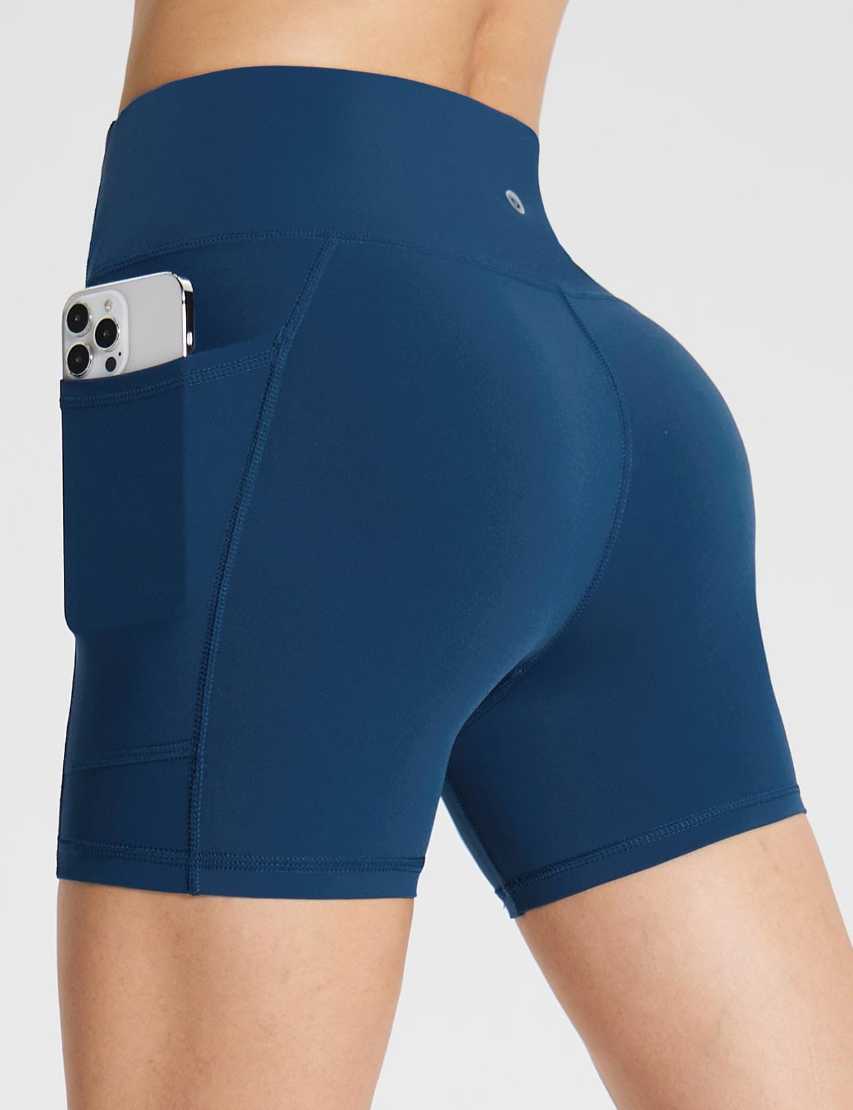 baleaf Womens Spandex Shorts 5" High Waisted Biker Workout Lycra Compression Shorts with Pockets Blue XXL