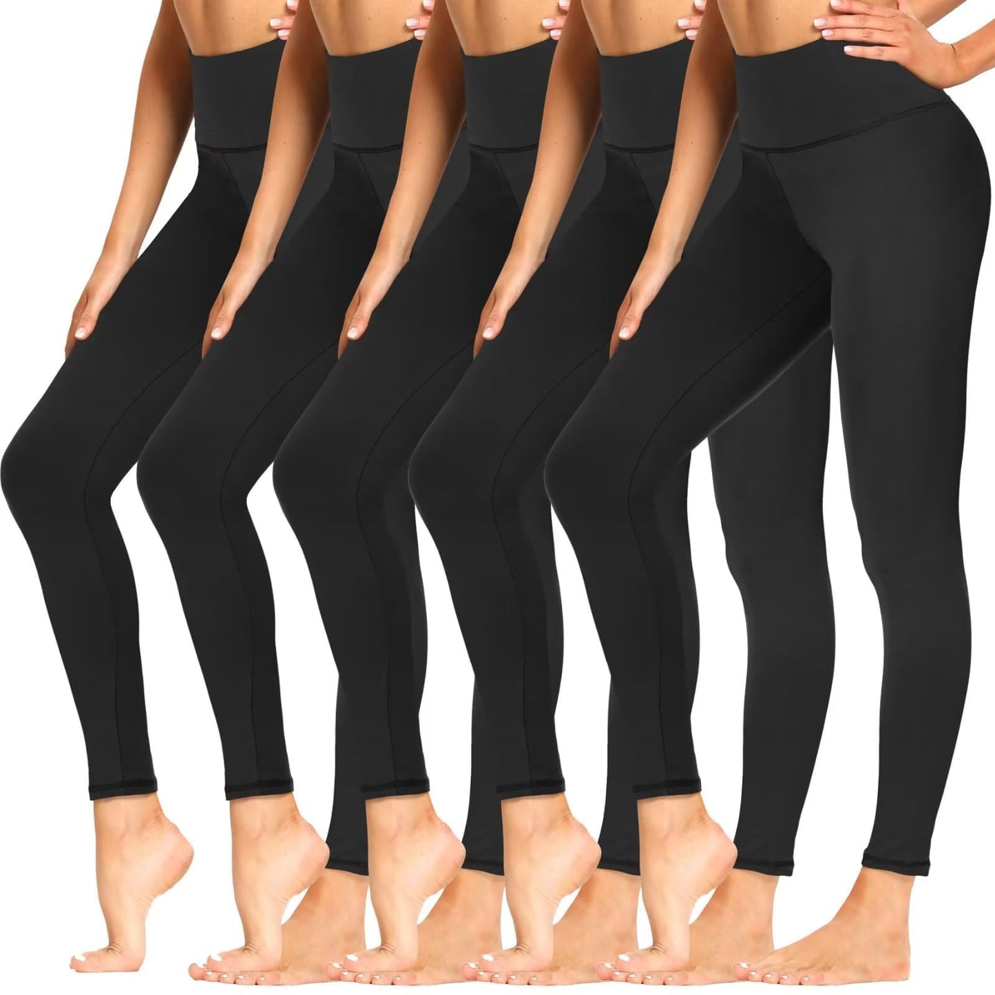 Sundwudu 5 Pack Leggings with Pockets for Women - Tummy Control High Waisted Soft Black Workout Yoga Pants