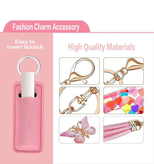 PAZLOG Letter Charm Accessories for Stanley Cup with Mini Hooks & Lipstick Chapstick Holder & Tassel Butterfly Cute Initial Name Id Keychain Compatible with Stanley Tumbler 40oz for Women Girls, J…