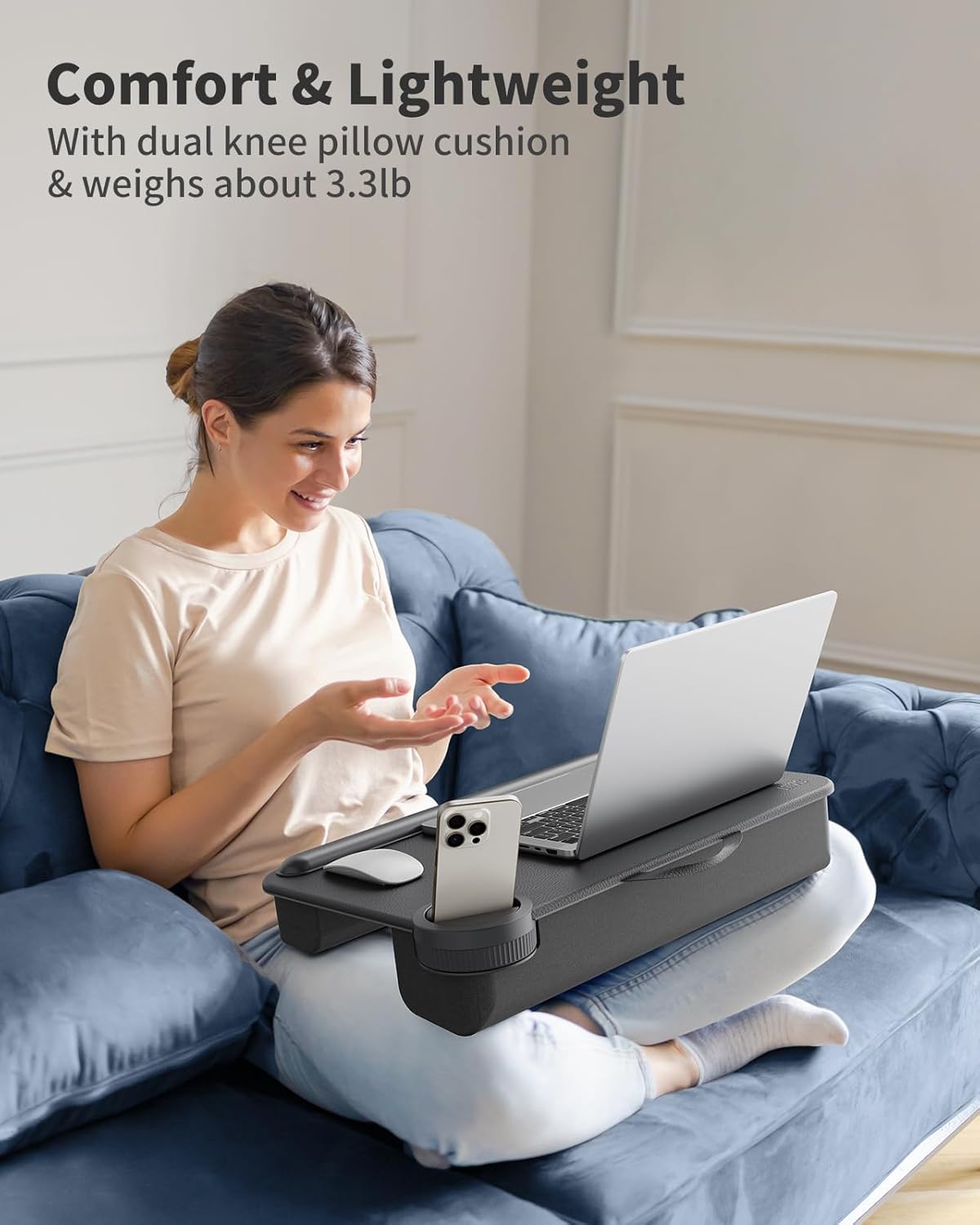 SAIJI Laptop Lap Desk, Portable Laptop Desk for Bed - Fits Up to 17" Laptops & MacBook,Lightweight Lap Tray Table with Storage Drawer, Lap Desk with Cushion, Lap Stand for Bed & Couch