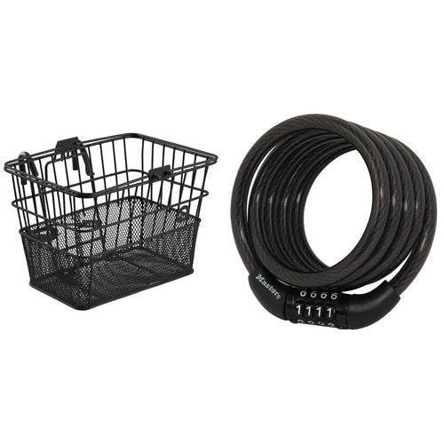 Retrospec Apollo Detachable Front Bike Basket Steel Half-Mesh & Master Lock Bike Lock Cable, Combination Bicycle Lock, Cable Lock for Outdoor Equipment, 8143D